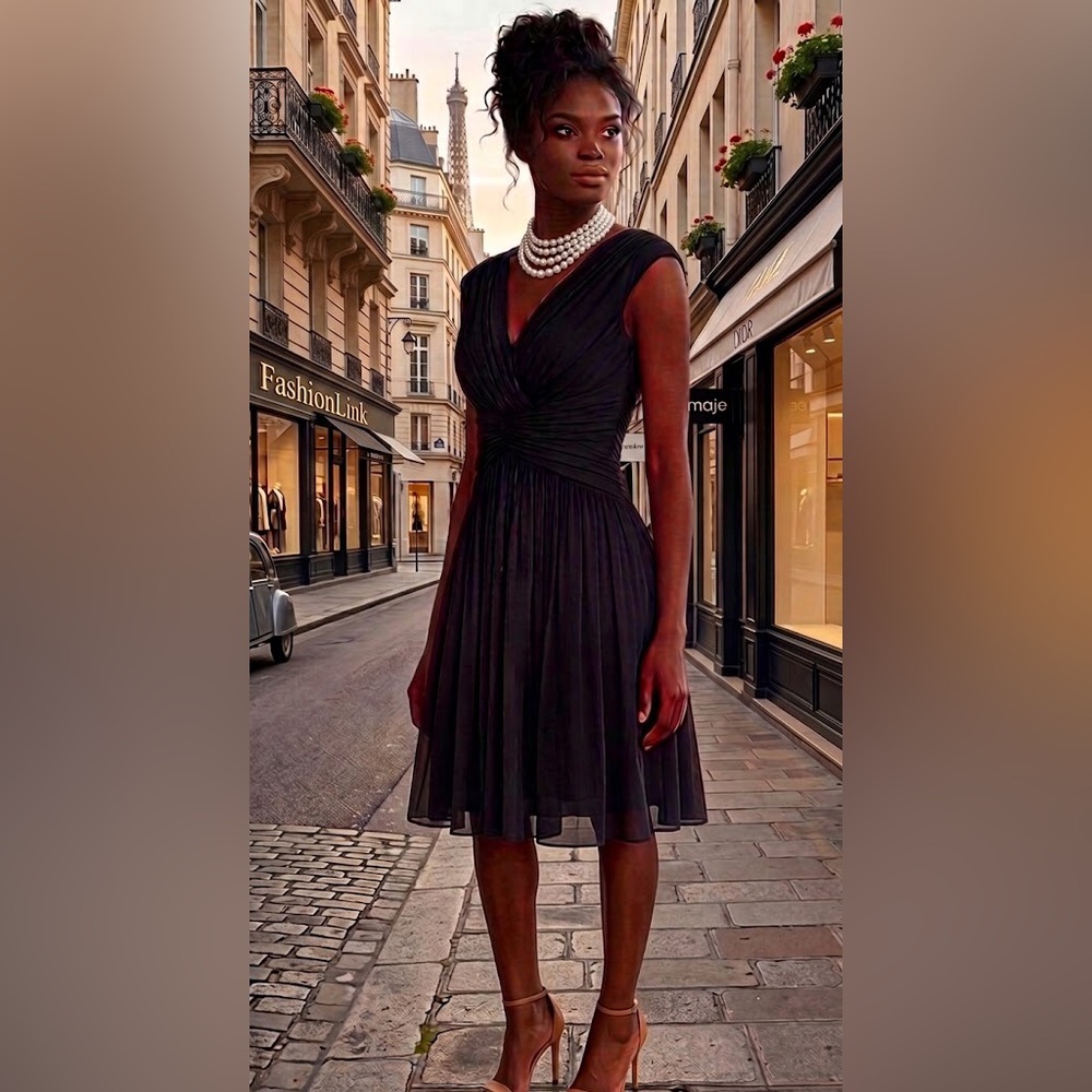 Tadashi black ruffle evening dress